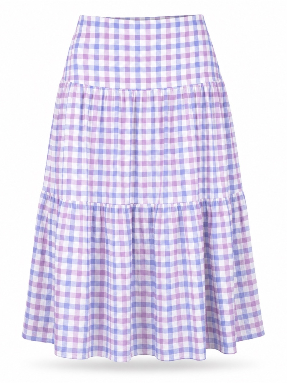 Market & Spruce Lavender and White Gingham Tiered A-Line Skirt